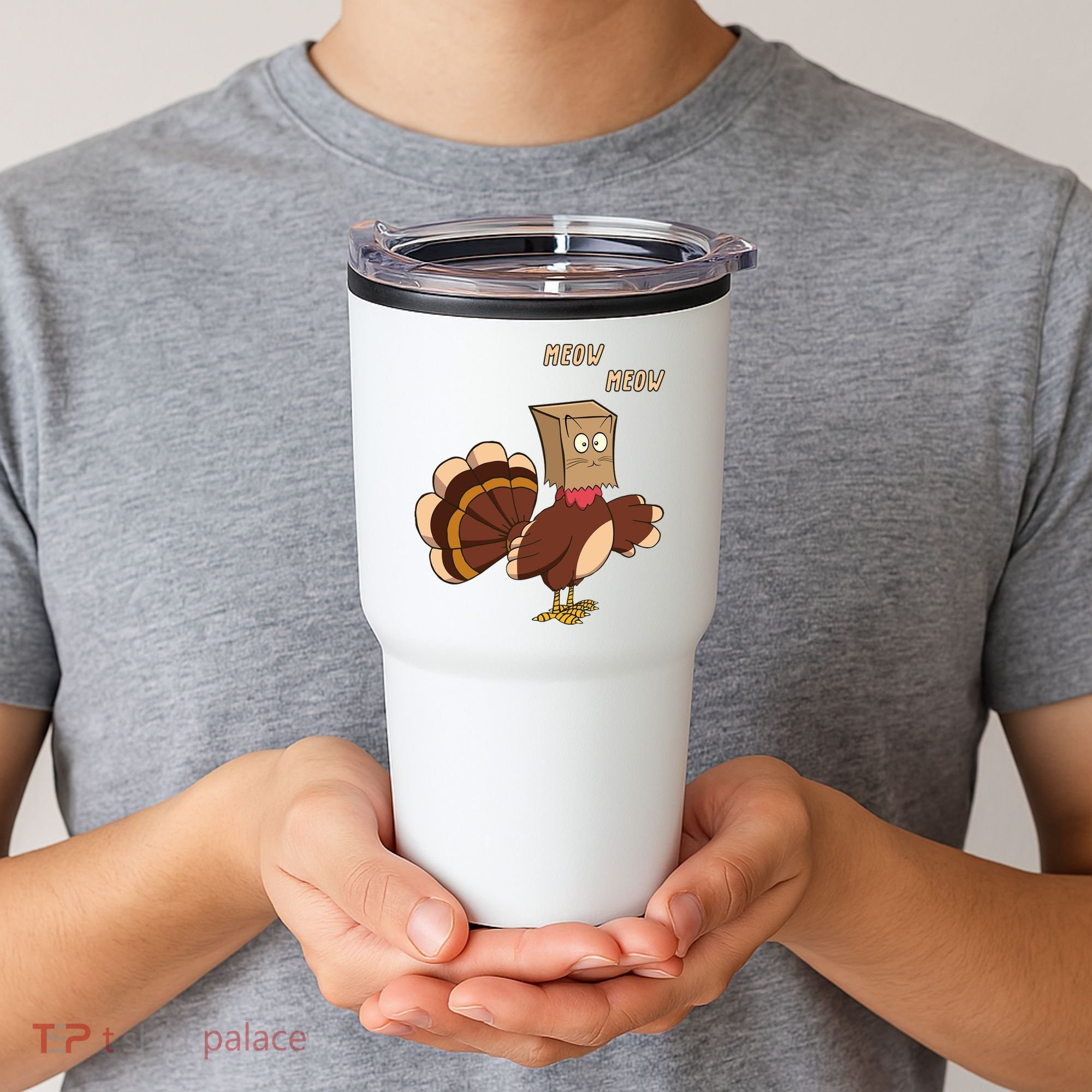 Meow Funny Thanksgiving Turkey Cat Lover Tumbler