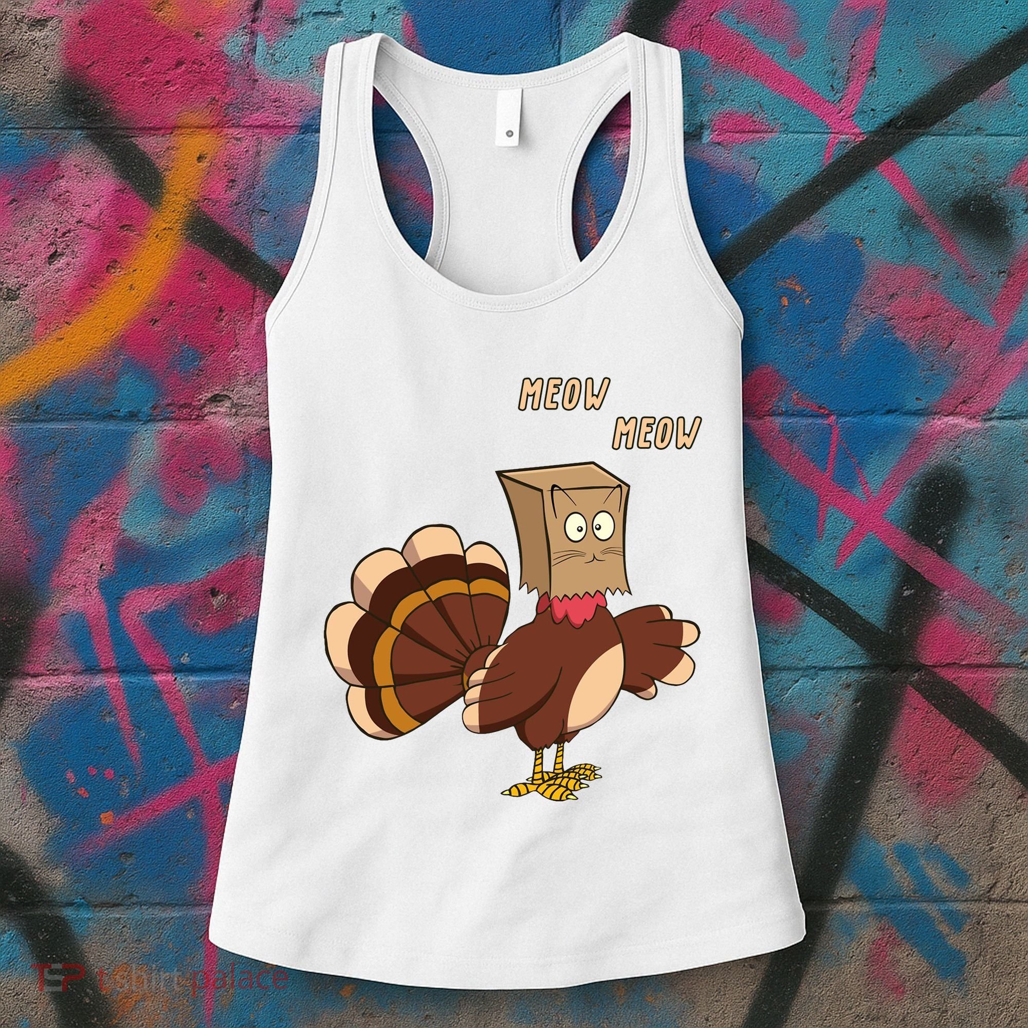 Meow Funny Thanksgiving Turkey Cat Lover Women's Tank Top