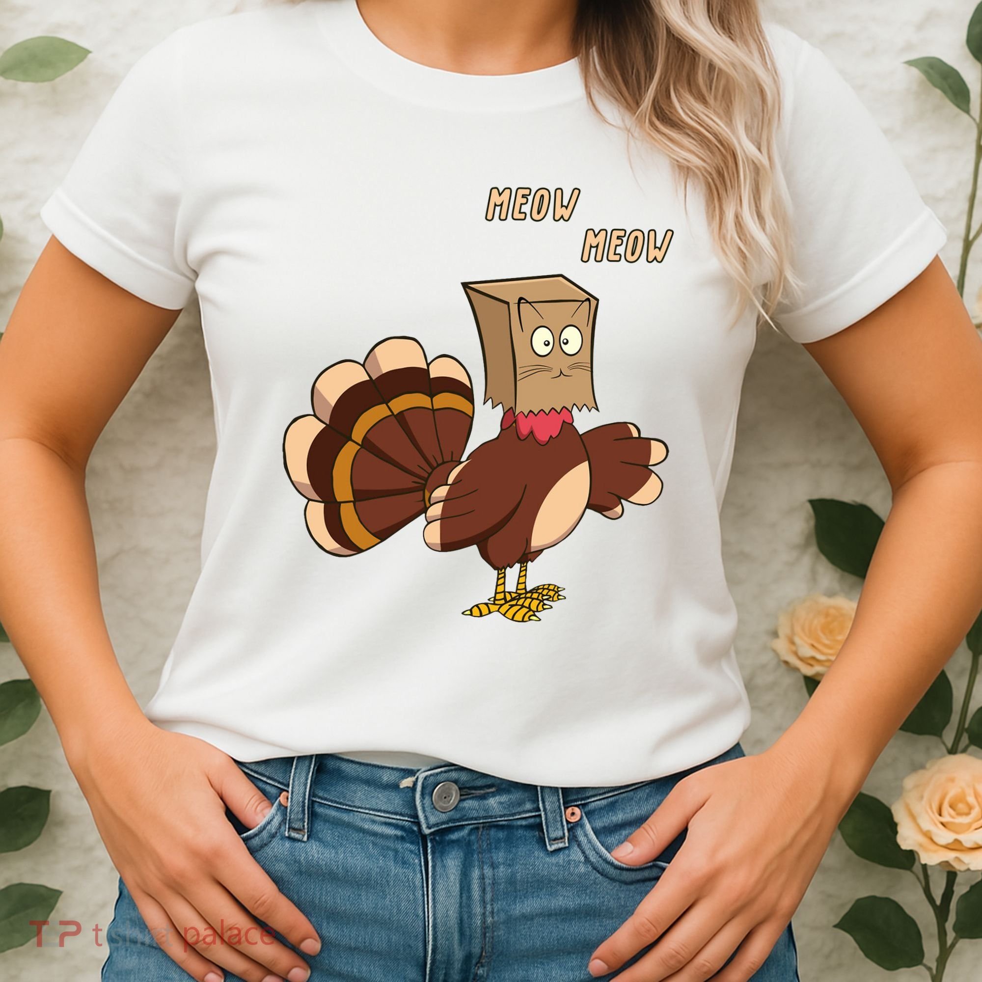 Meow Funny Thanksgiving Turkey Cat Lover Women's T-Shirt