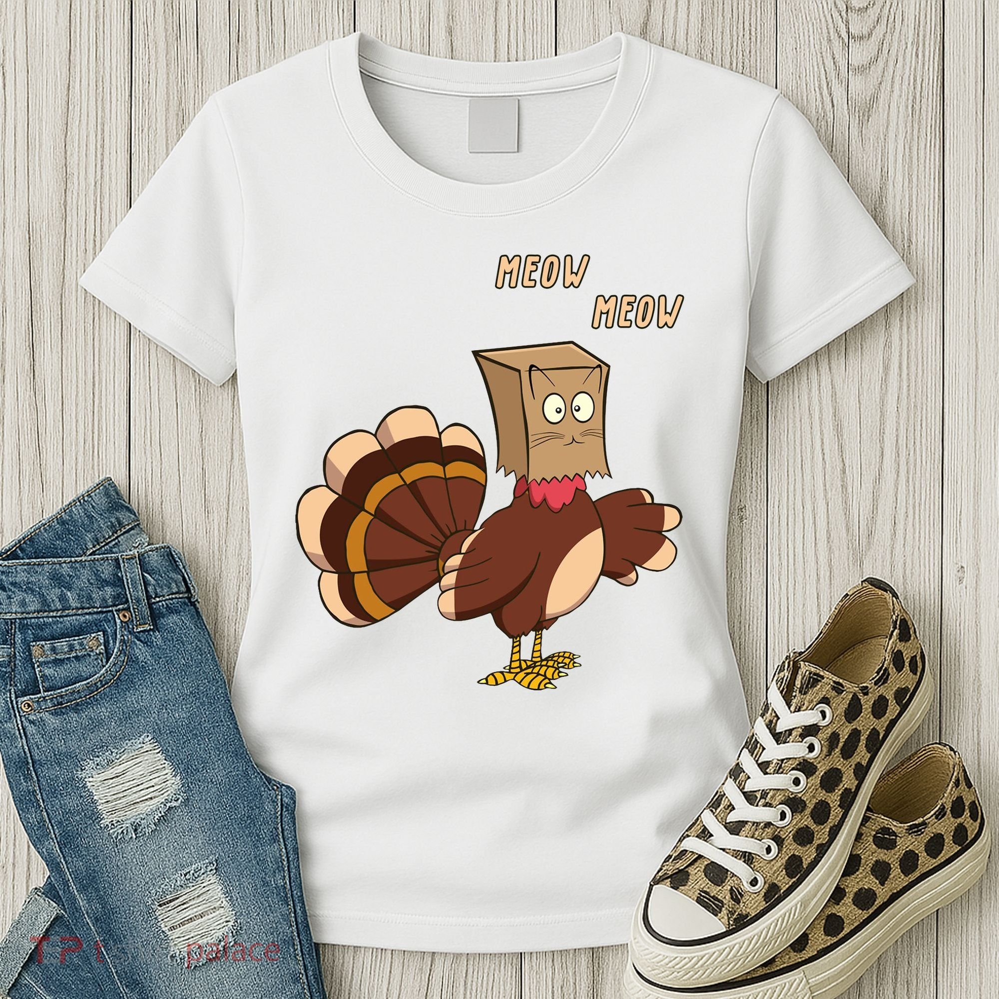 Meow Funny Thanksgiving Turkey Cat Lover Women's T-Shirt