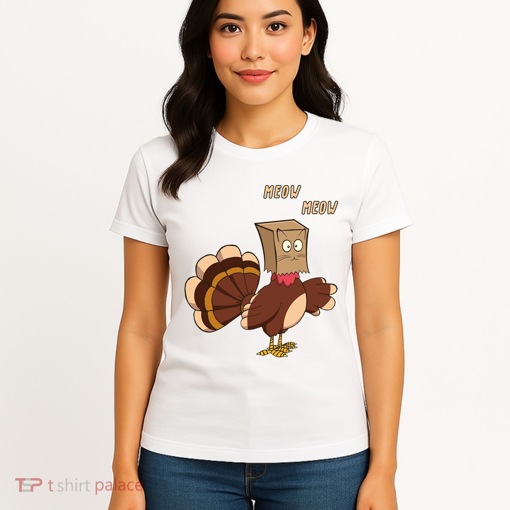 Meow Funny Thanksgiving Turkey Cat Lover Women's T-Shirt