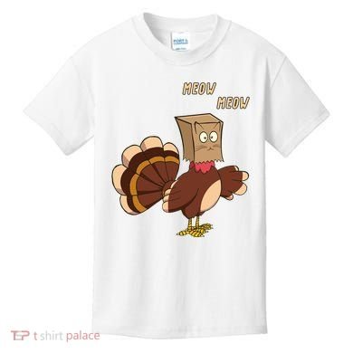 Meow Funny Thanksgiving Turkey Cat Lover Kids T-Shirt