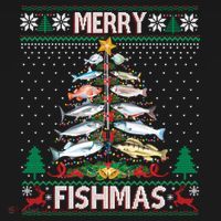 Merry Fishmas Ugly Sweater Fish Fishing Rod Christmas Tree Hoodie thumb 2