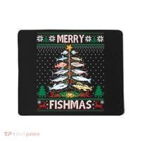 Merry Fishmas Ugly Sweater Fish Fishing Rod Christmas Tree Mousepad thumb 0