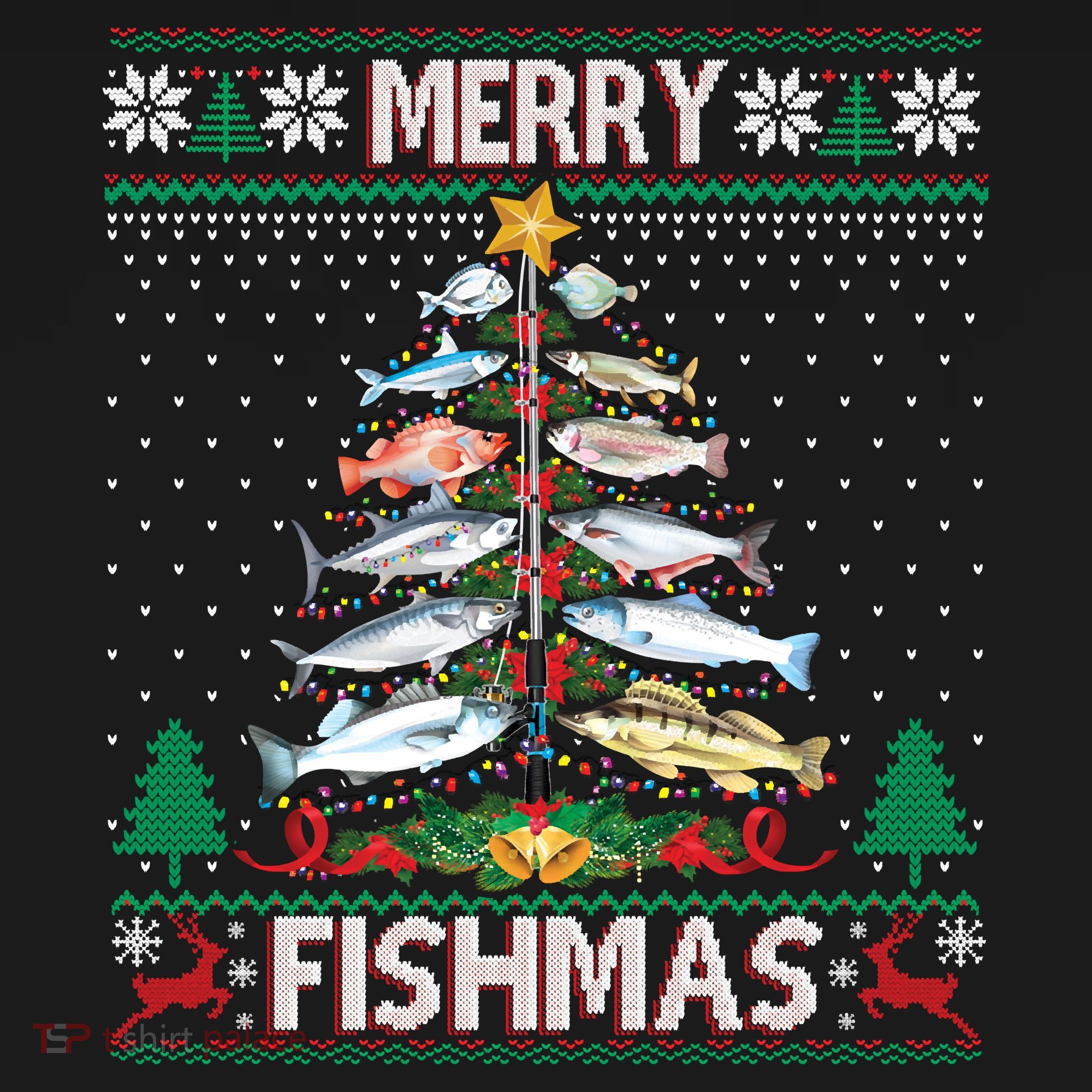 Merry Fishmas Ugly Sweater Fish Fishing Rod Christmas Tree Mousepad