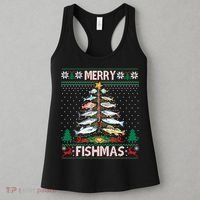 Merry Fishmas Ugly Sweater Fish Fishing Rod Christmas Tree Women's Tank Top thumb 3