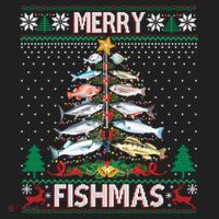 Merry Fishmas Ugly Sweater Fish Fishing Rod Christmas Tree Hat thumb 2