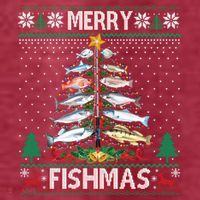 Merry Fishmas Ugly Sweater Fish Fishing Rod Christmas Tree T-Shirt thumb 5
