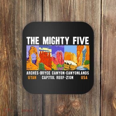 Mighty Five Utah National Parks Distressed Coaster