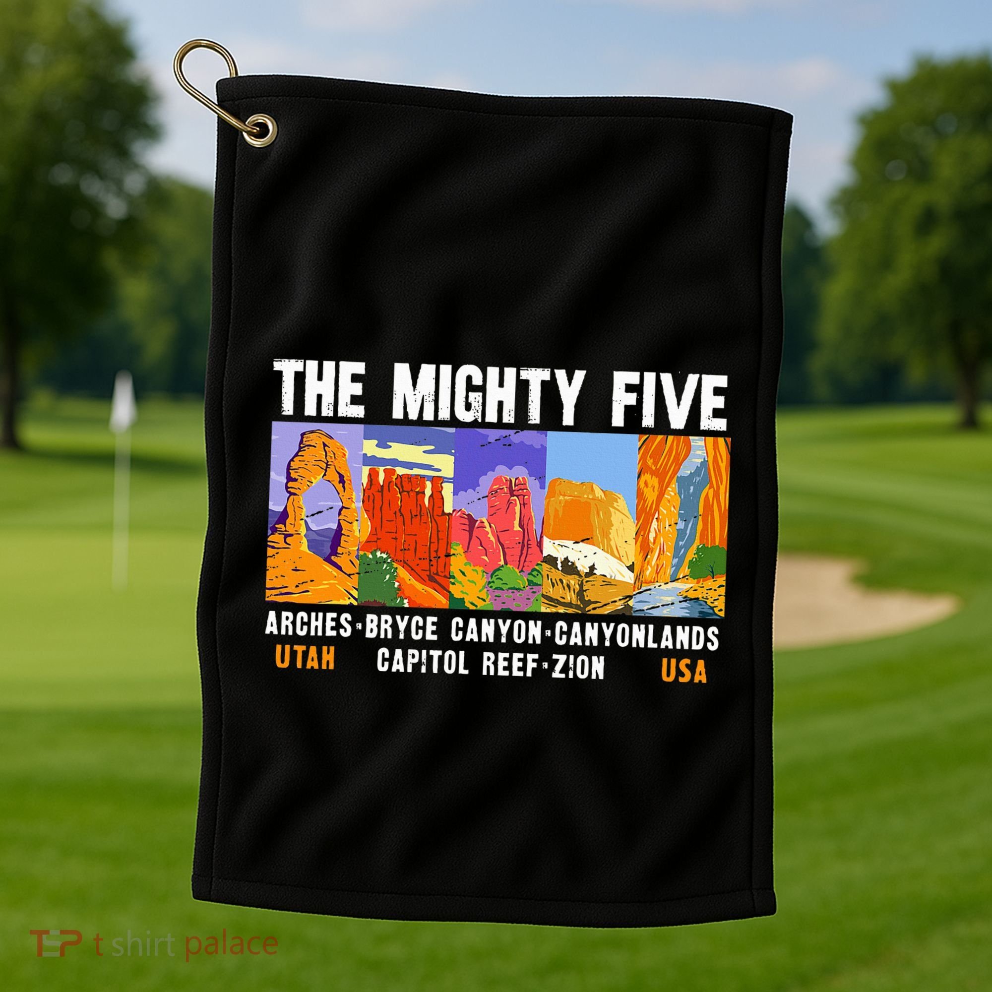 Mighty Five Utah National Parks Distressed Golf Towel