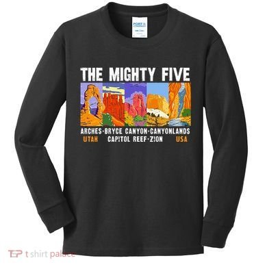 Mighty Five Utah National Parks Distressed Kids Long Sleeve Shirt