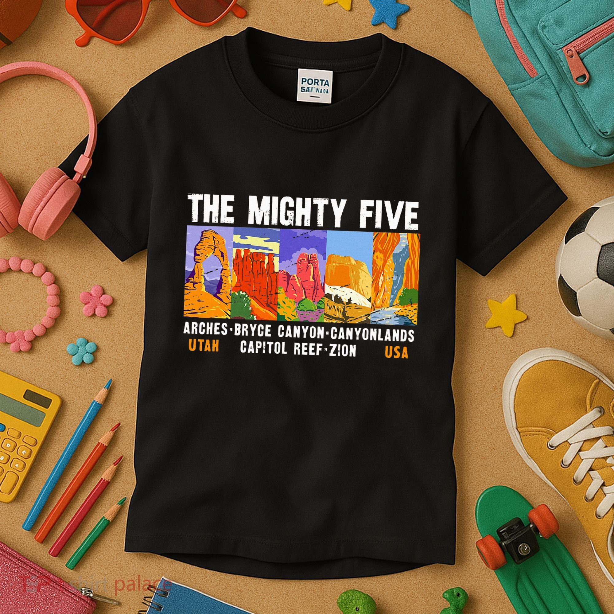 Mighty Five Utah National Parks Distressed Kids T-Shirt