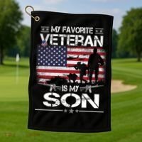 My Favorite Veteran Is My Son Meaningful Gift Flag Father Veterans Day Gift Golf Towel thumb 1