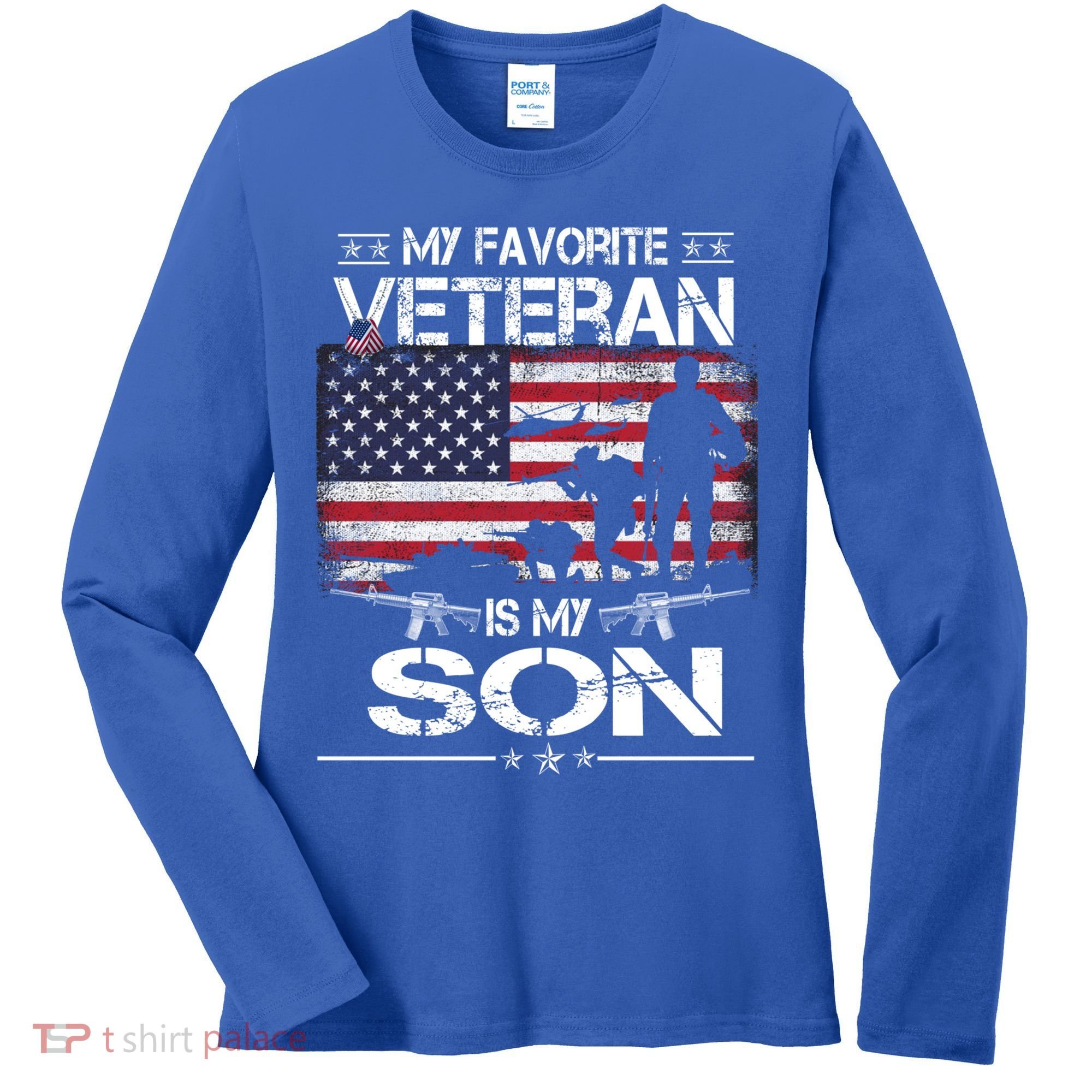 My Favorite Veteran Is My Son Meaningful Gift Flag Father Veterans Day Gift Women's Long Sleeve Shirt