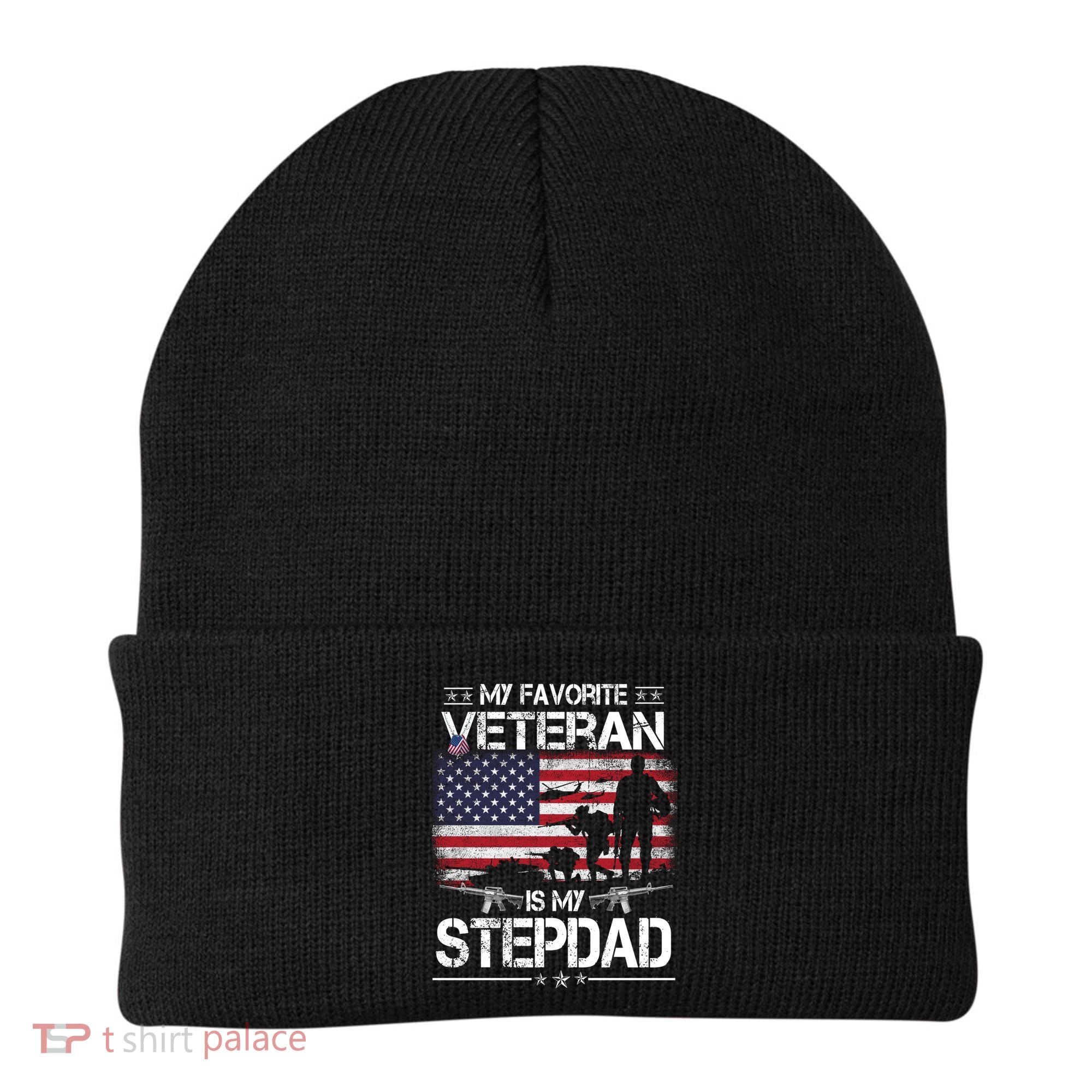 My Favorite Veteran Is My Stepdad Cool Gift Flag Father Veterans Day Cute Gift Beanie