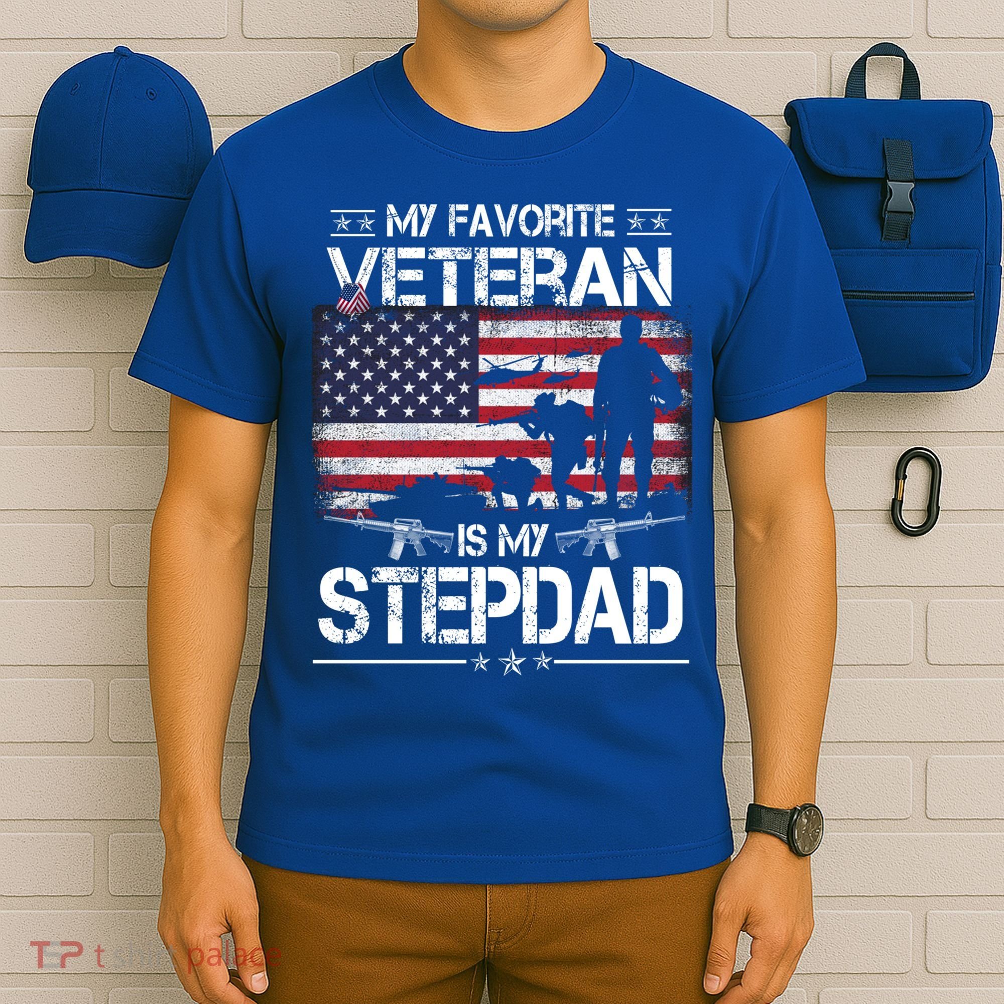 My Favorite Veteran Is My Stepdad Cool Gift Flag Father Veterans Day Cute Gift T-Shirt