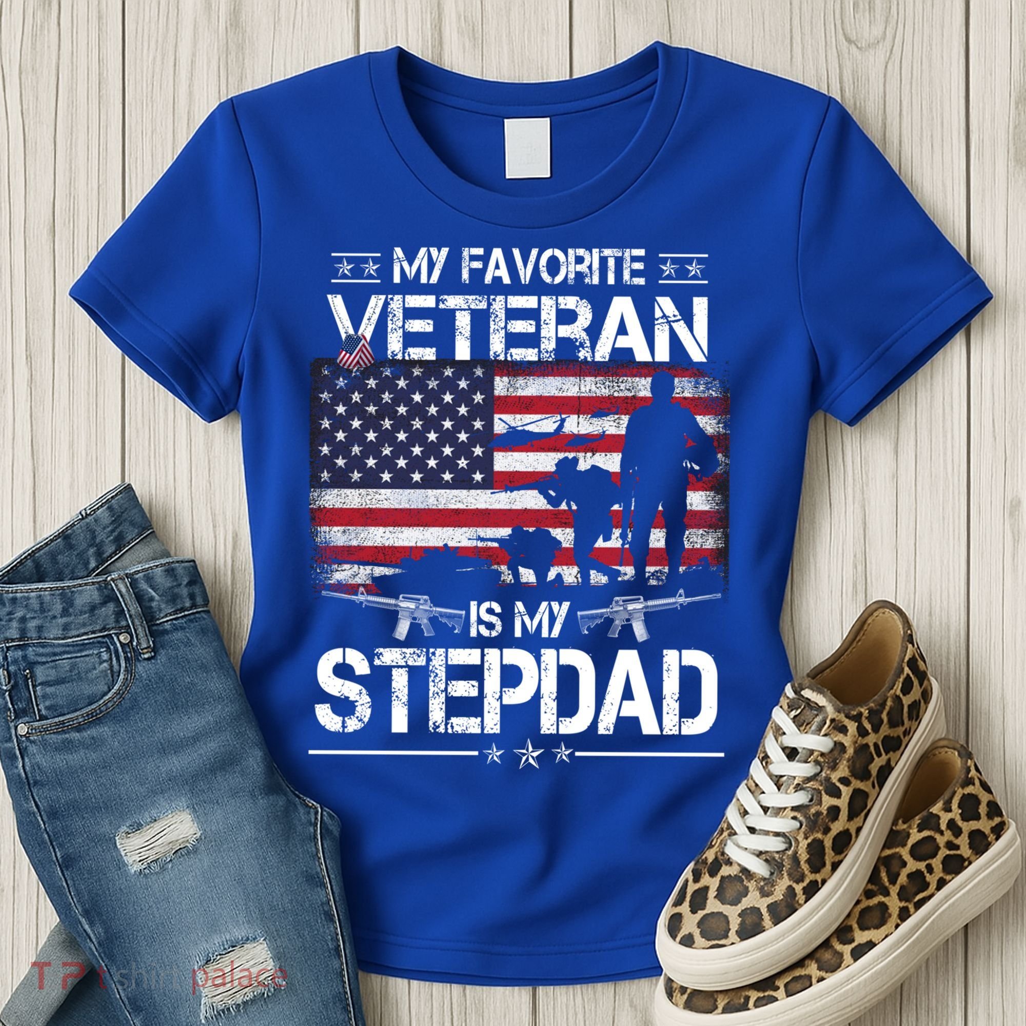My Favorite Veteran Is My Stepdad Cool Gift Flag Father Veterans Day Cute Gift Women's T-Shirt