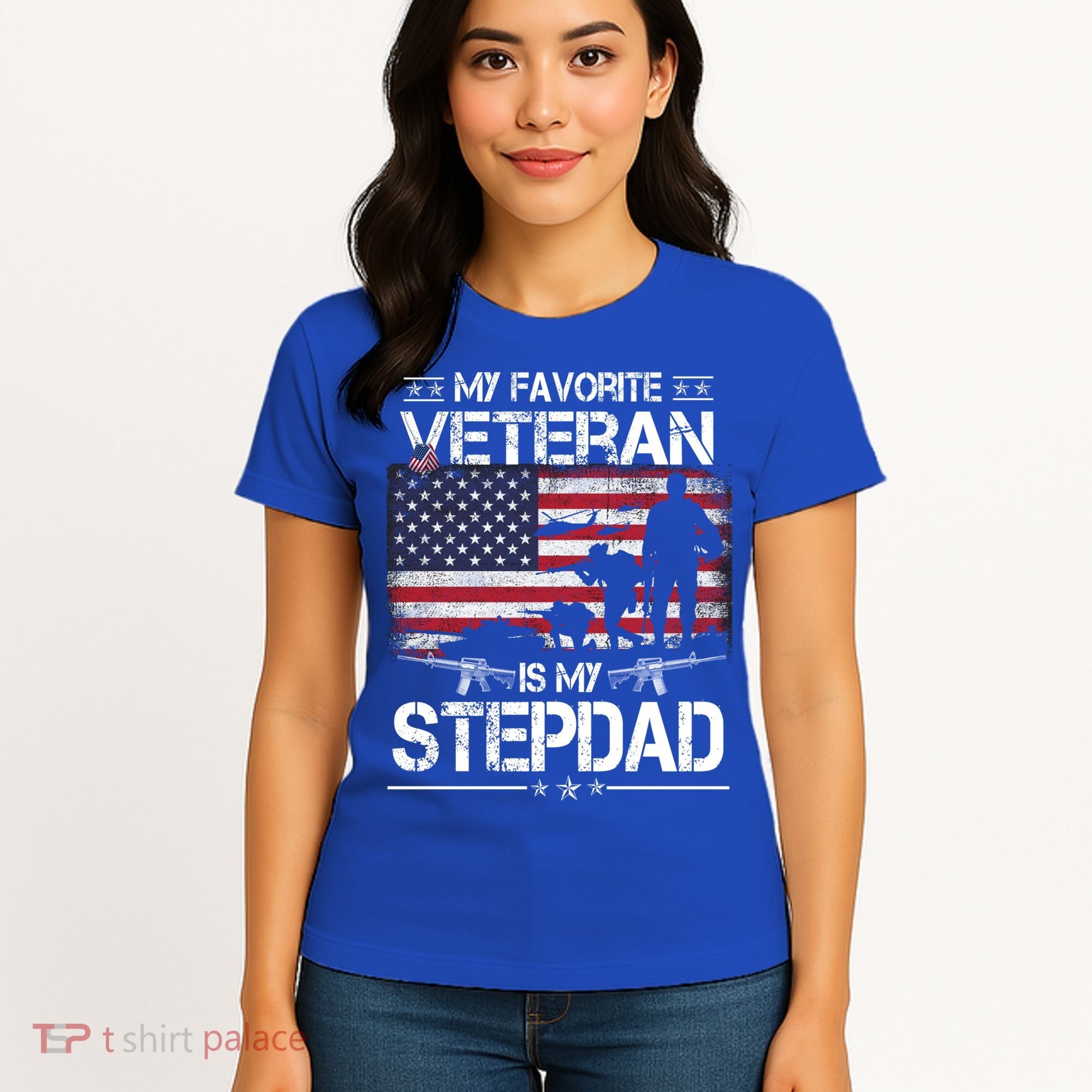 My Favorite Veteran Is My Stepdad Cool Gift Flag Father Veterans Day Cute Gift Women's T-Shirt