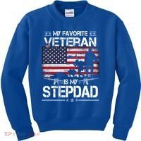 My Favorite Veteran Is My Stepdad Cool Gift Flag Father Veterans Day Cute Gift Kids Sweatshirt thumb 0