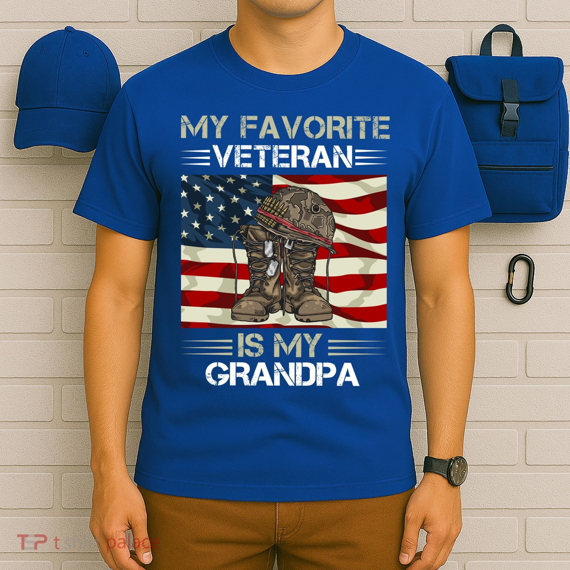 My Favorite Veteran Is My Grandpa American Flag Cool Gift T-Shirt