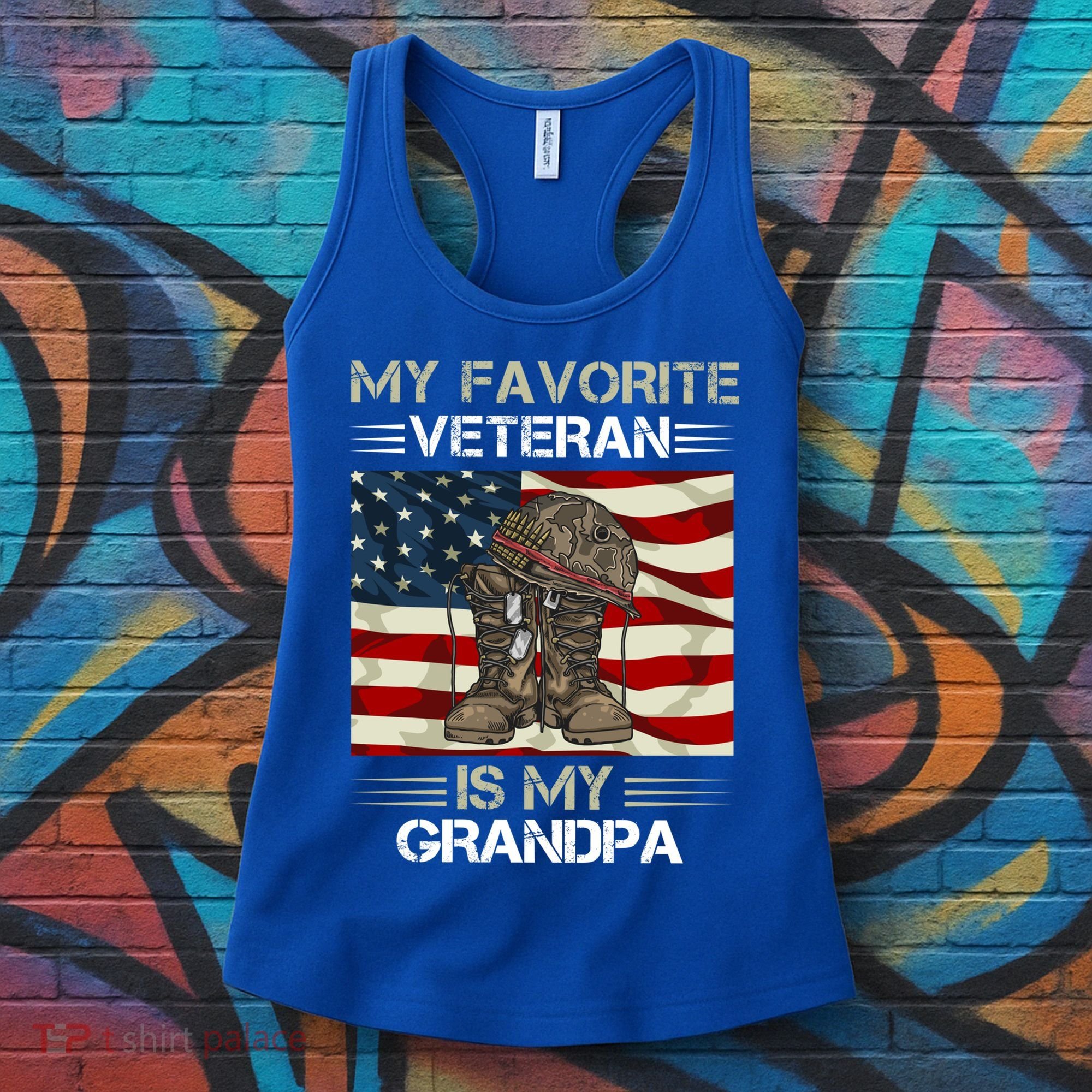 My Favorite Veteran Is My Grandpa American Flag Cool Gift Women's Tank Top