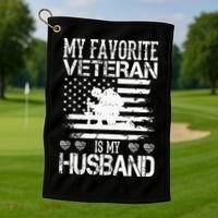 My Favorite Veteran Is My Husband Military Golf Towel thumb 1