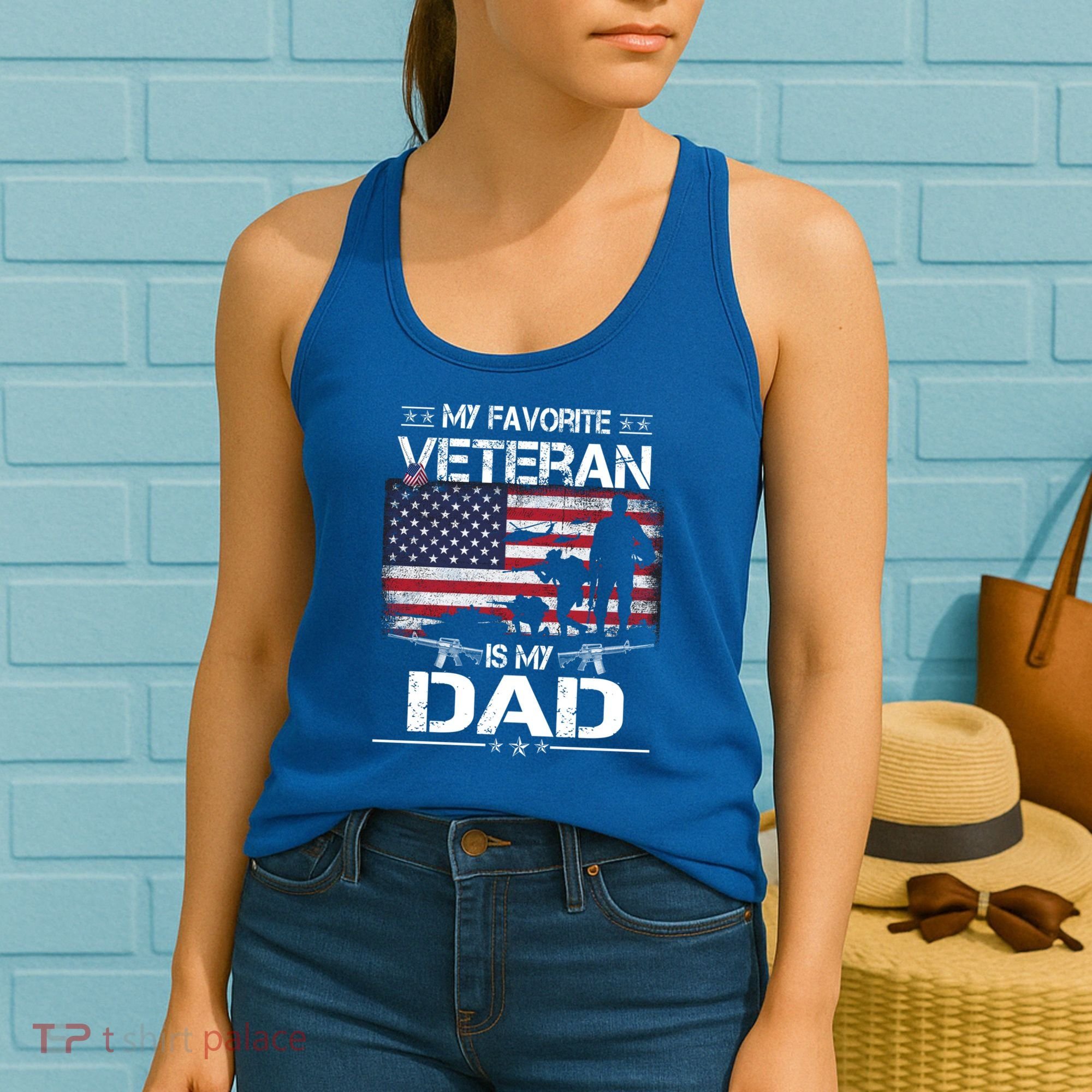My Favorite Veteran Is My Dad Gift Flag Father Veterans Day Funny Gift Women's Tank Top