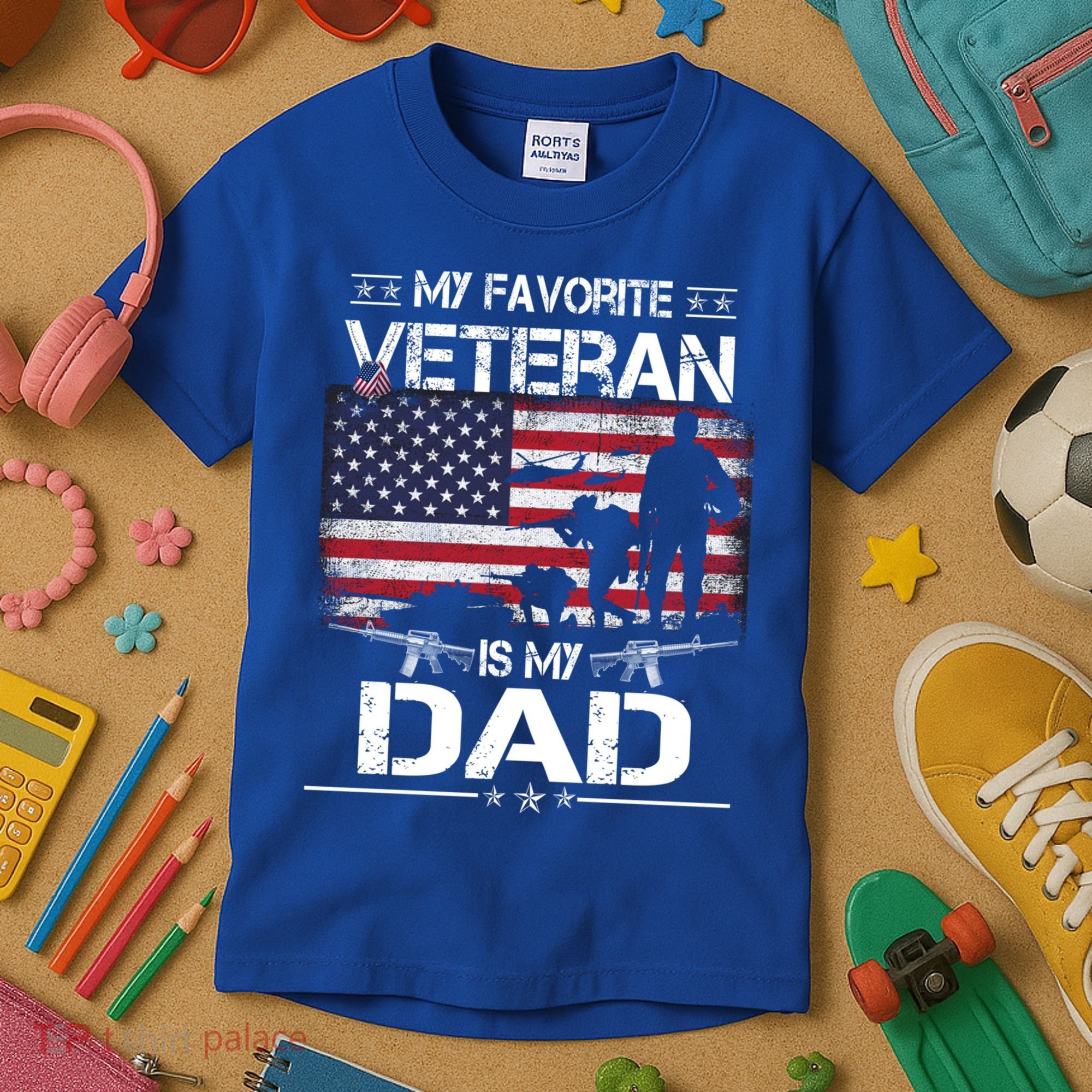 My Favorite Veteran Is My Dad Gift Flag Father Veterans Day Funny Gift Kids T-Shirt