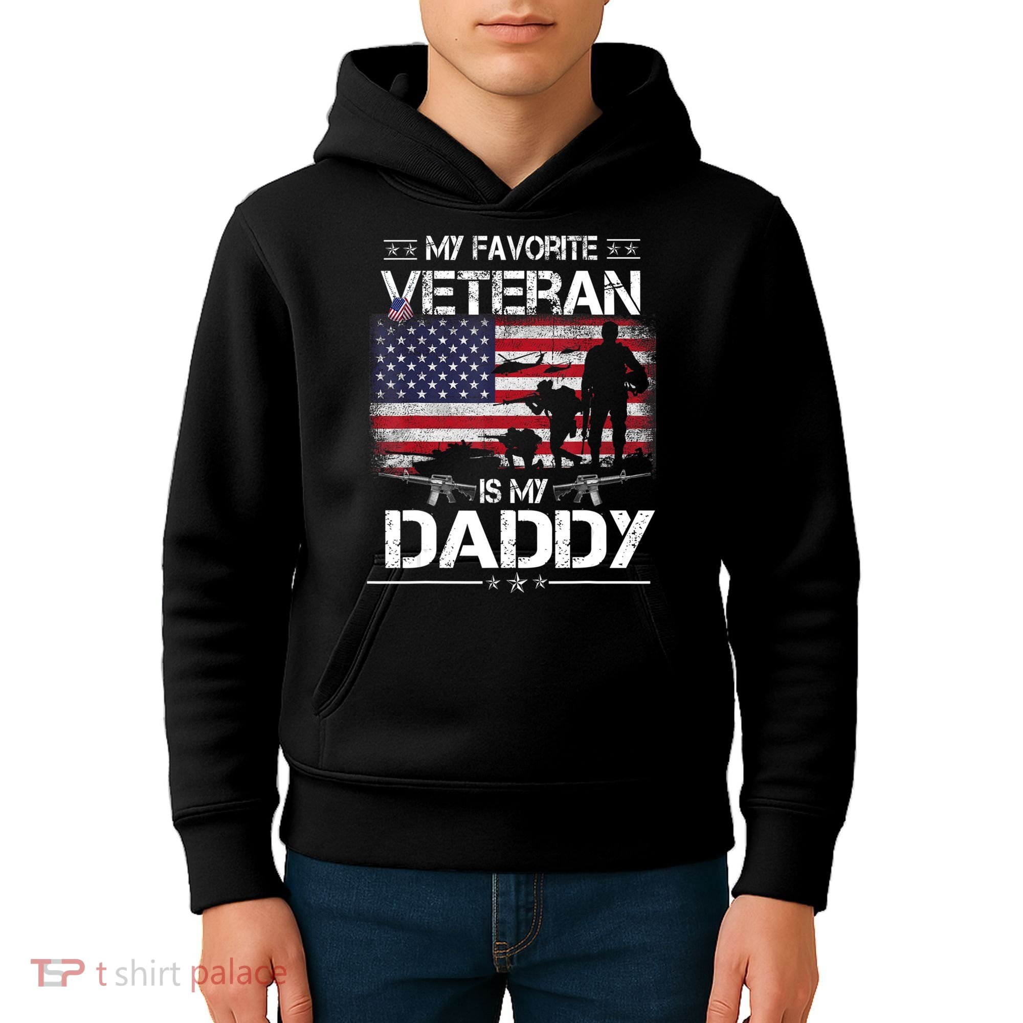 My Favorite Veteran Is My Daddy Flag Father Veterans Day Kids Hoodie