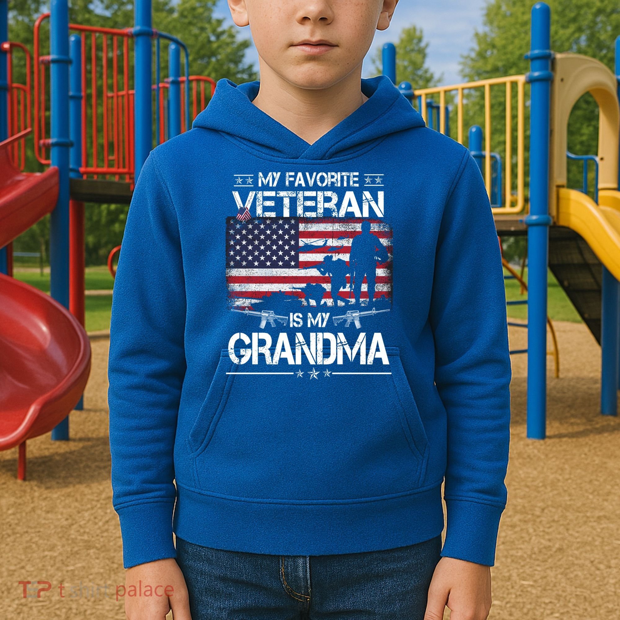 My Favorite Veteran Is My Grandma Cool Gift Flag Mother Veterans Day Funny Gift Kids Hoodie
