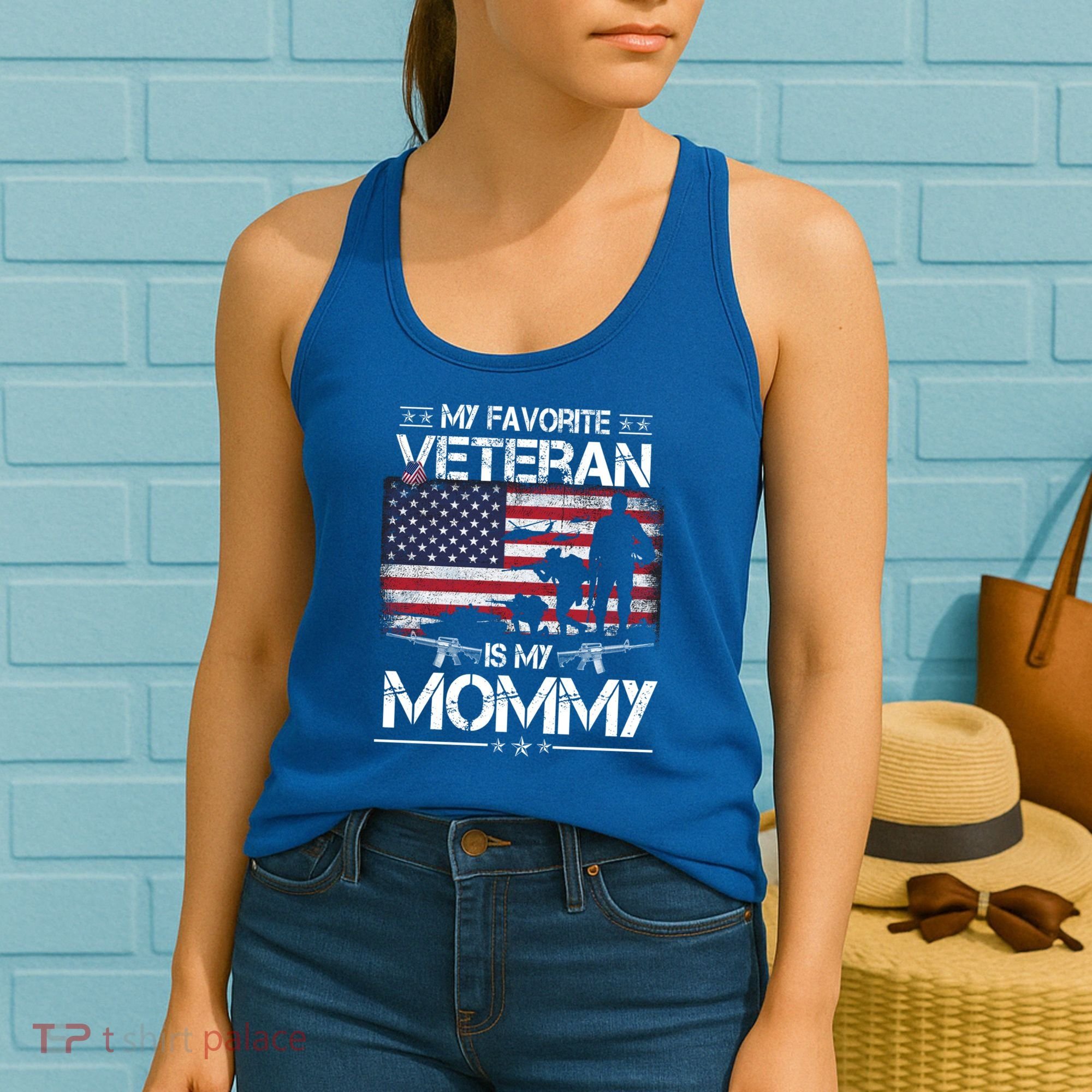 My Favorite Veteran Is My Mommy Gift Flag Mother Veterans Day Gift Women's Tank Top