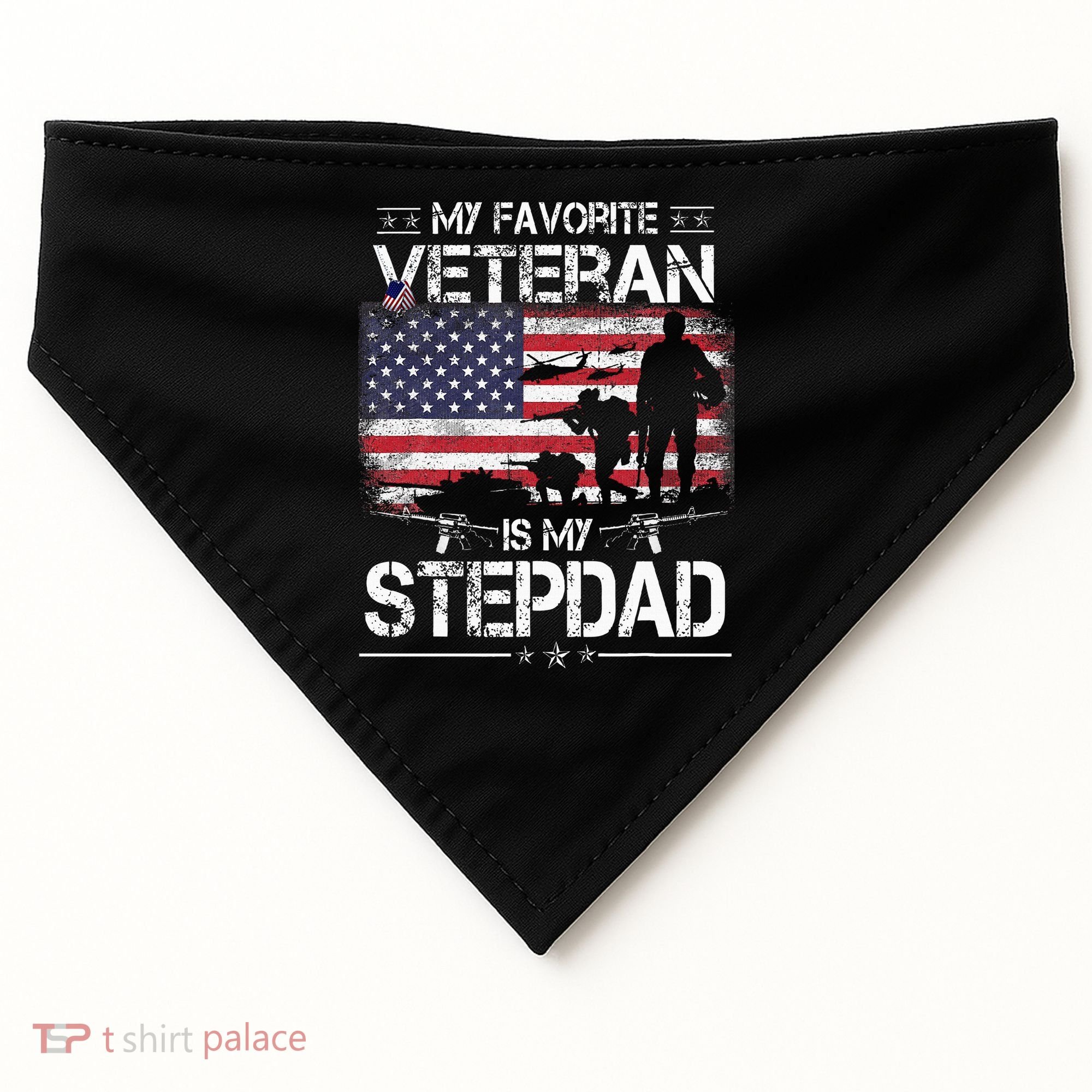 My Favorite Veteran Is My Stepdad Flag Father Veterans Day USA-Made Doggie Bandana