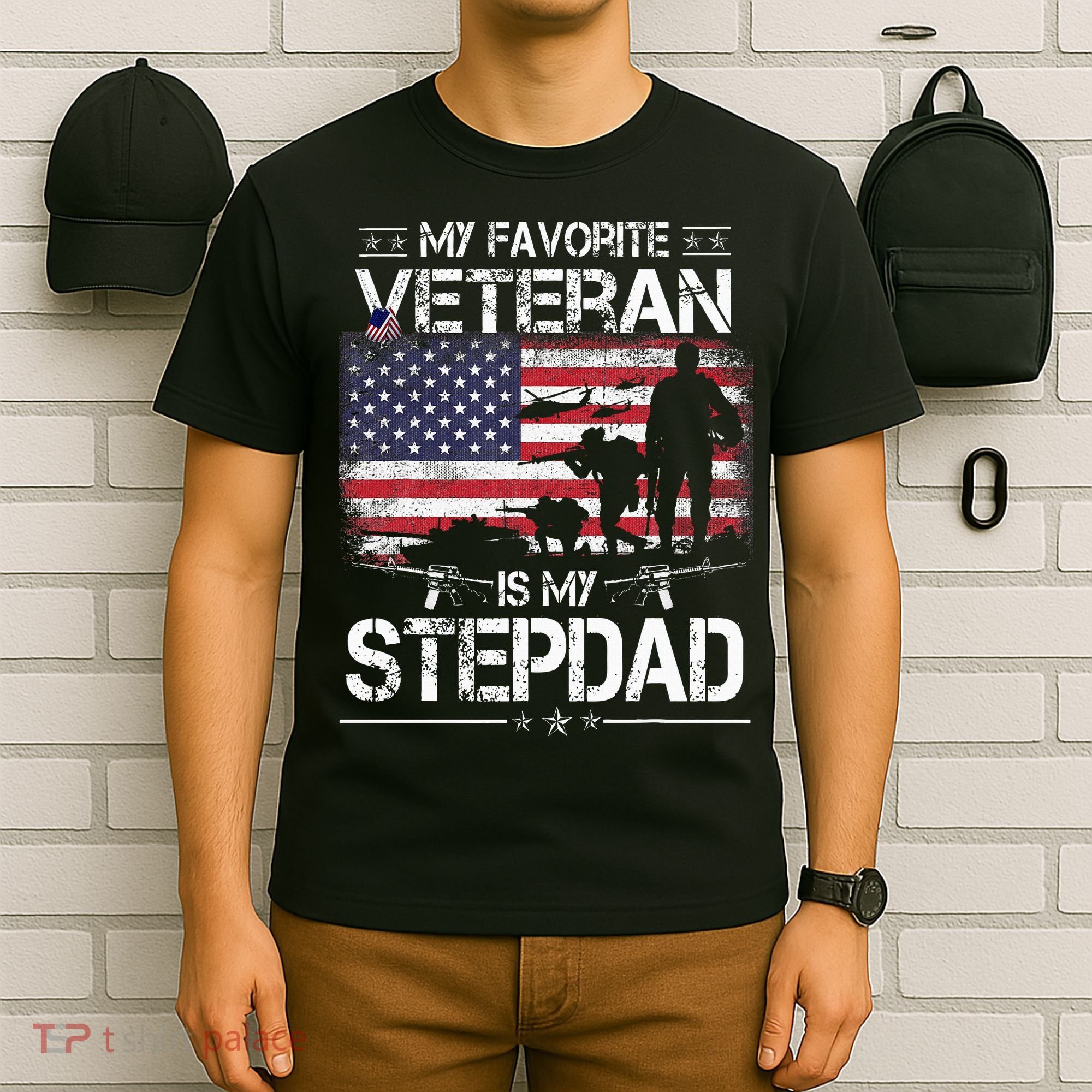 My Favorite Veteran Is My Stepdad Flag Father Veterans Day T-Shirt