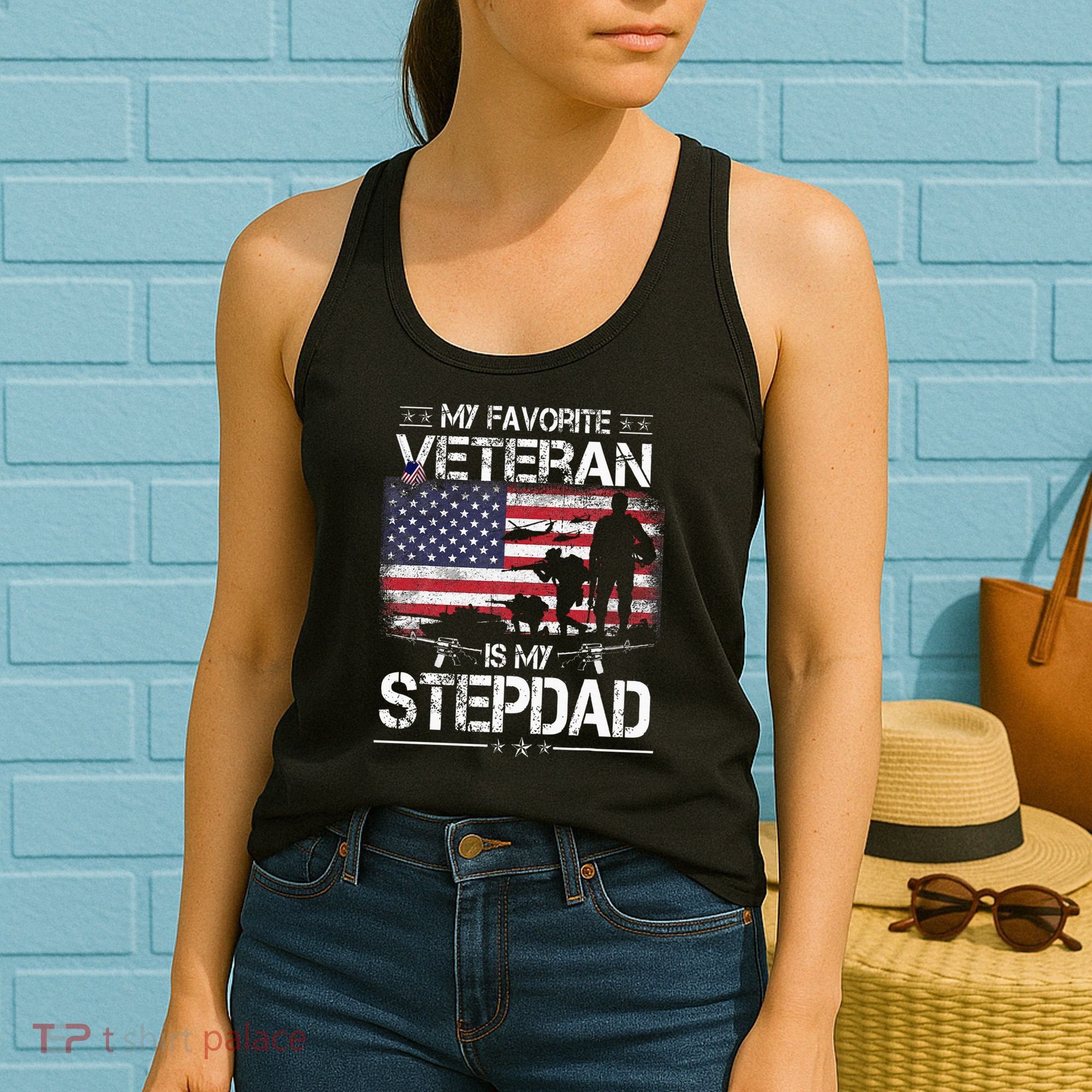 My Favorite Veteran Is My Stepdad Flag Father Veterans Day Women's Tank Top