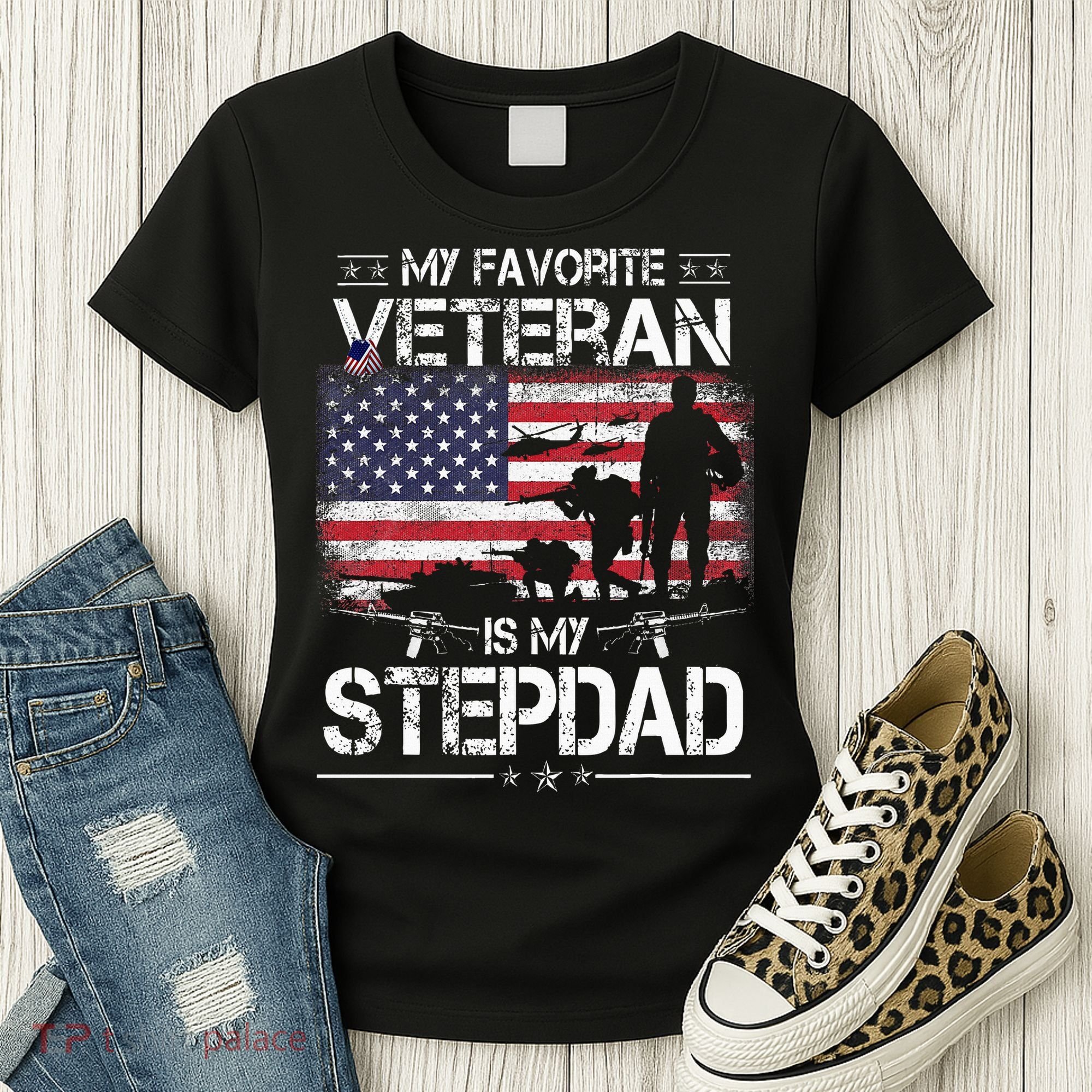 My Favorite Veteran Is My Stepdad Flag Father Veterans Day Women's T-Shirt
