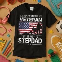 My Favorite Veteran Is My Stepdad Flag Father Veterans Day Kids T-Shirt thumb 3