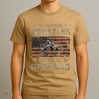My Favorite Wrestler Calls Me Grandad FatherS Day Usa Flag T-Shirt thumb 3