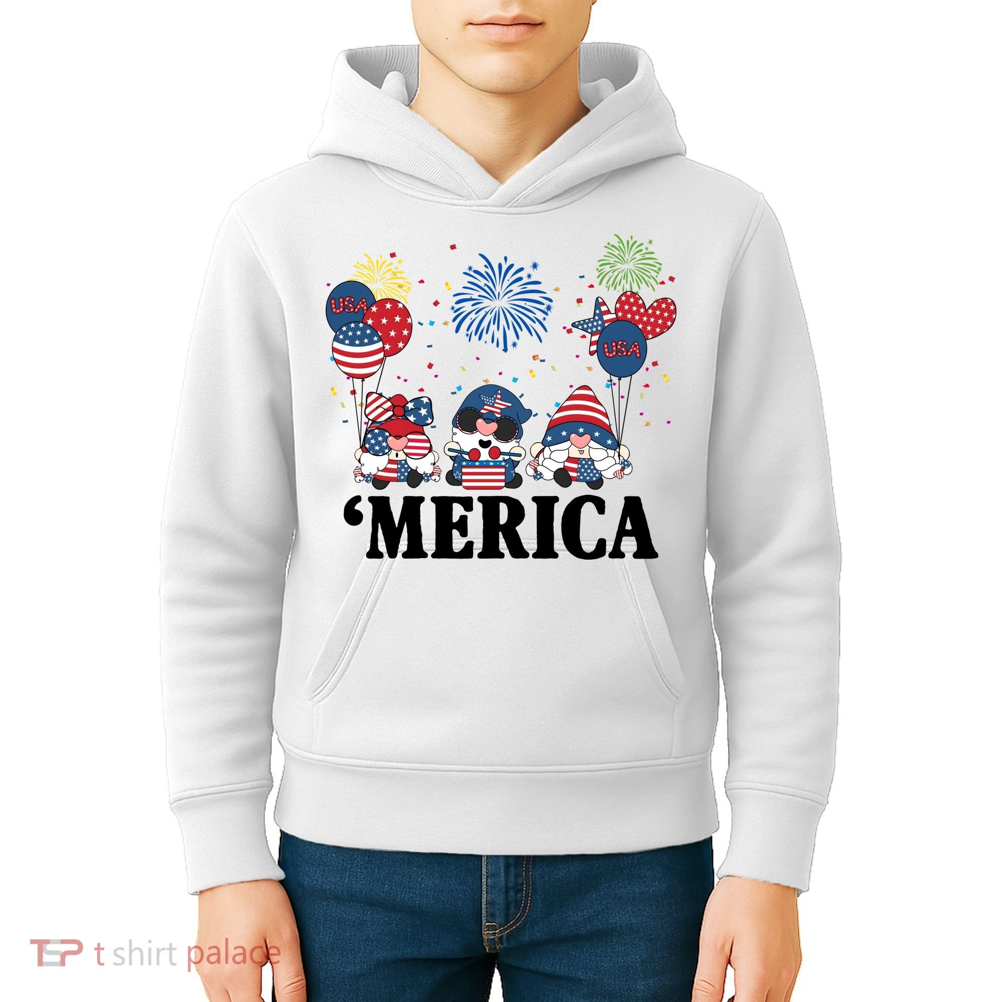 Merica Gnome 4th Of July Celebration Kids Hoodie