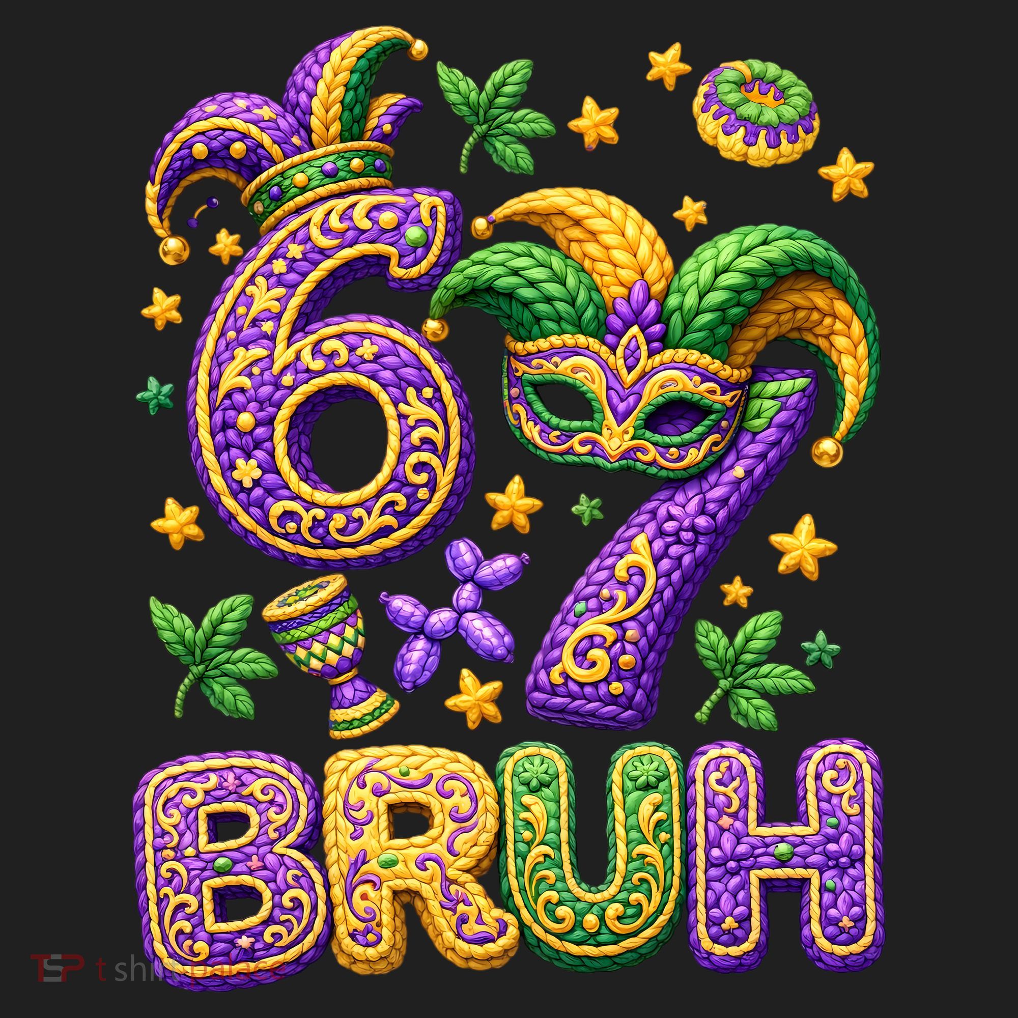 Mardi Gras 67 Bruh Funny 6-7 Meme Hat