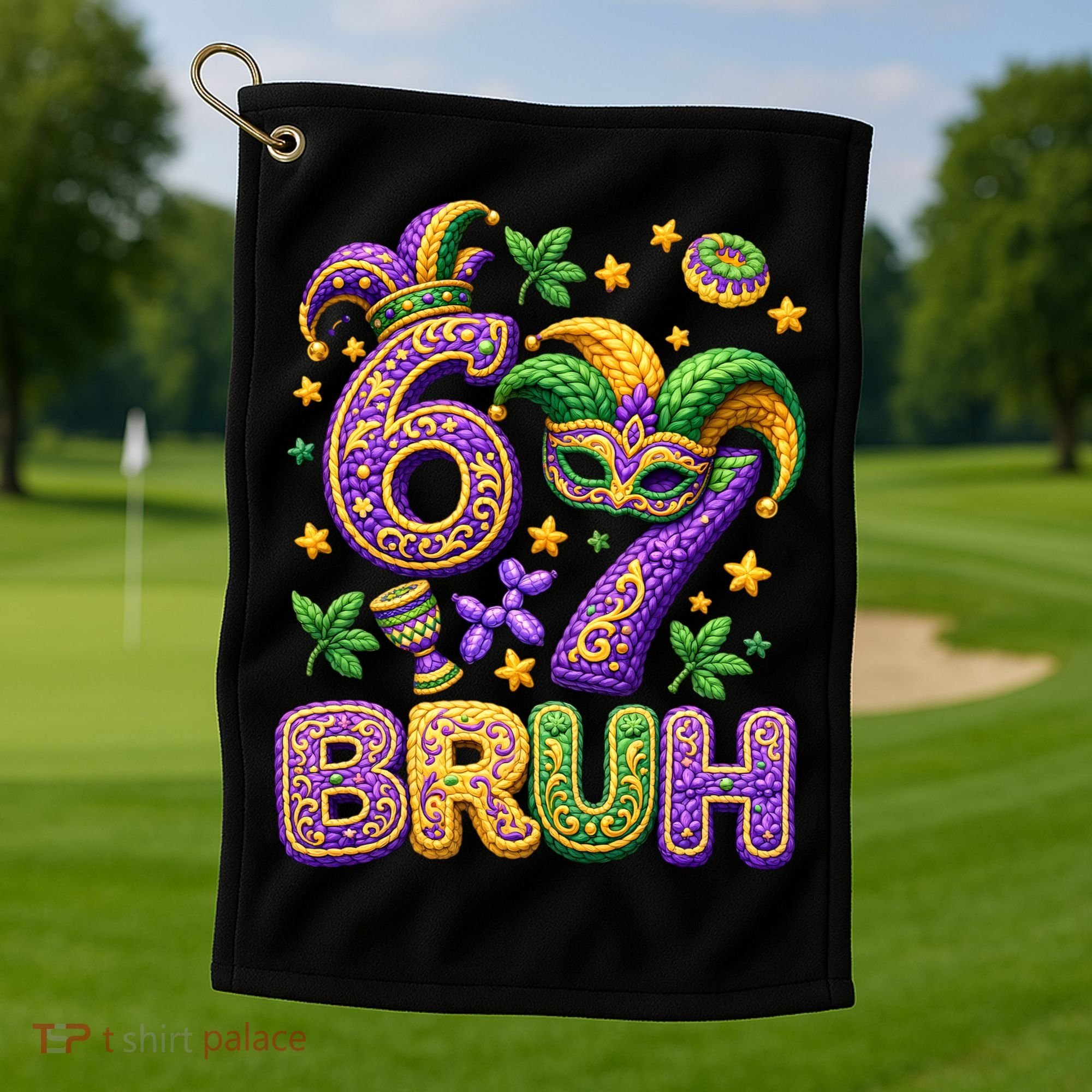 Mardi Gras 67 Bruh Funny 6-7 Meme Golf Towel