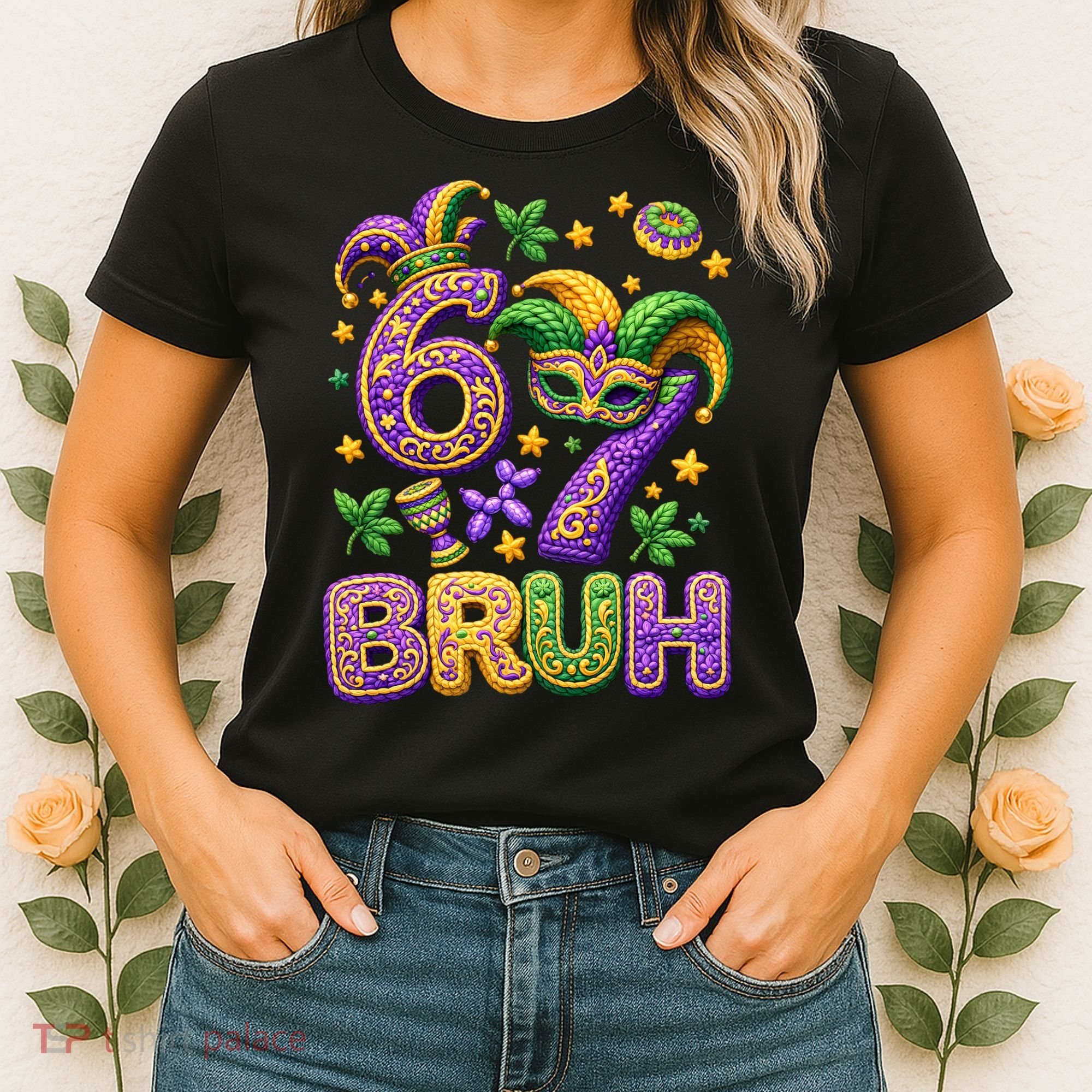Mardi Gras 67 Bruh Funny 6-7 Meme Women's T-Shirt