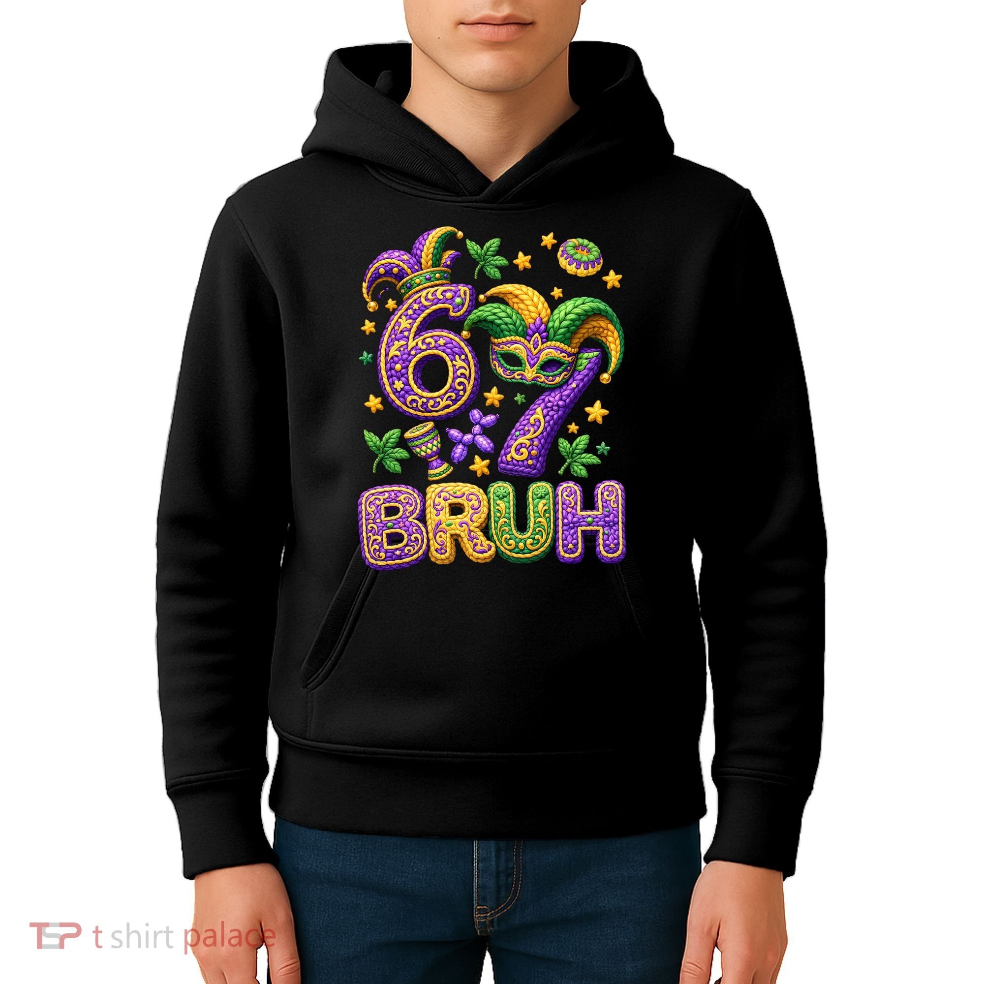 Mardi Gras 67 Bruh Funny 6-7 Meme Kids Hoodie