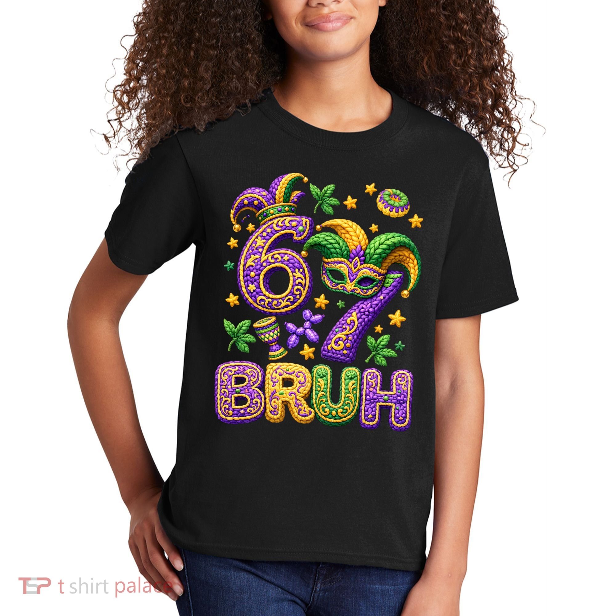 Mardi Gras 67 Bruh Funny 6-7 Meme Kids T-Shirt