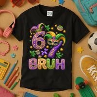 Mardi Gras 67 Bruh Funny 6-7 Meme Kids T-Shirt thumb 3