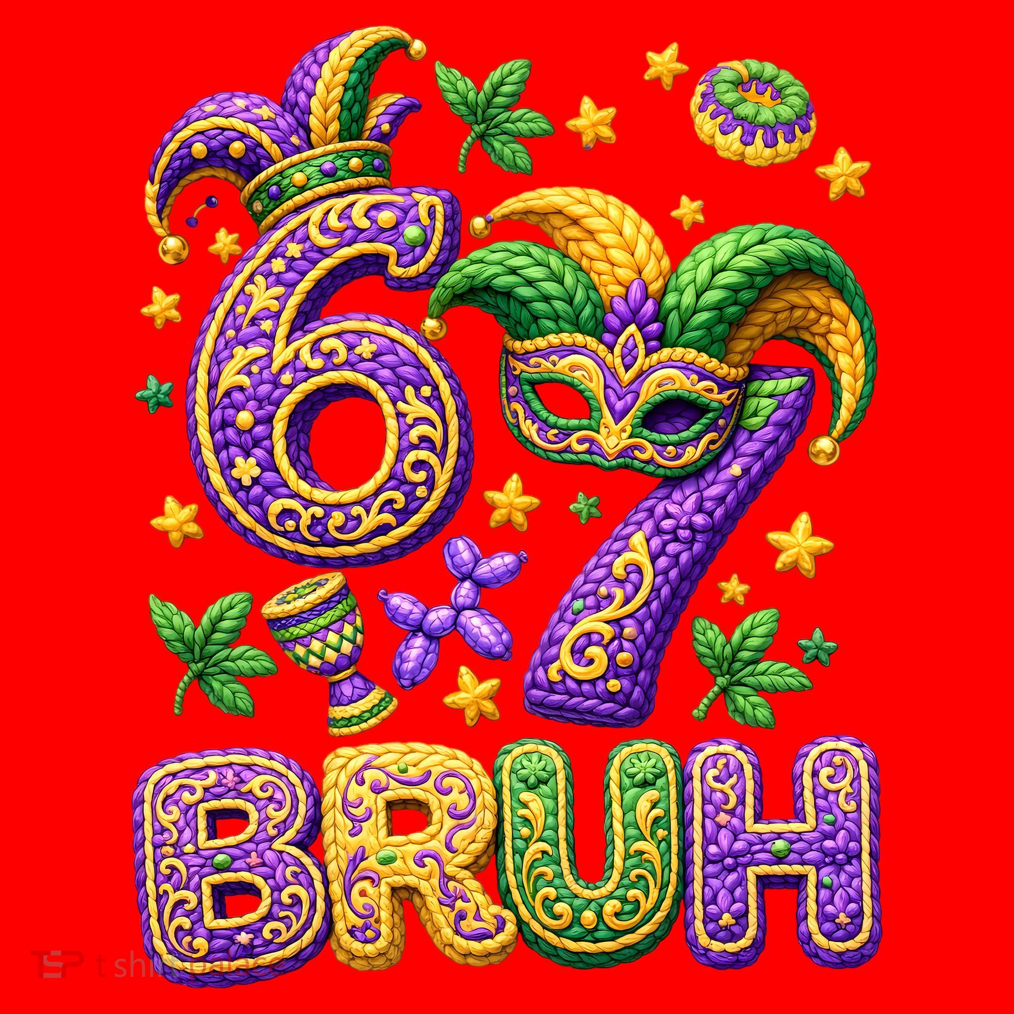 Mardi Gras 67 Bruh Funny 6-7 Meme Santa Hat