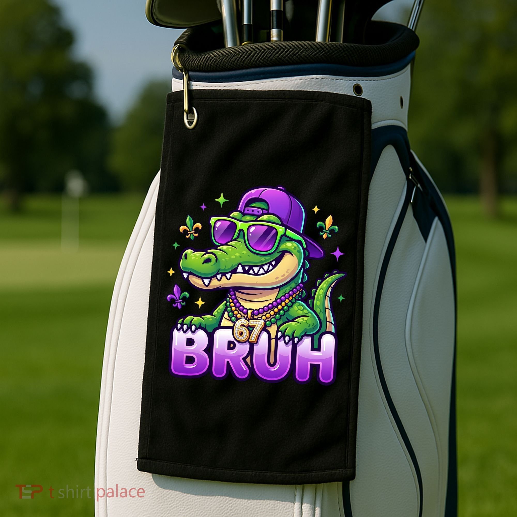 Mardi Gras 67 BRUH Alligator 6-7 Meme Six Seven Golf Towel