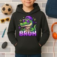 Mardi Gras 67 BRUH Alligator 6-7 Meme Six Seven Kids Hoodie thumb 2