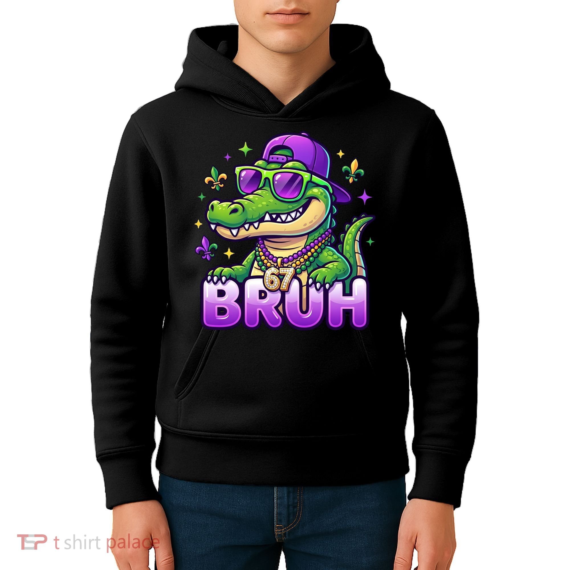 Mardi Gras 67 BRUH Alligator 6-7 Meme Six Seven Kids Hoodie