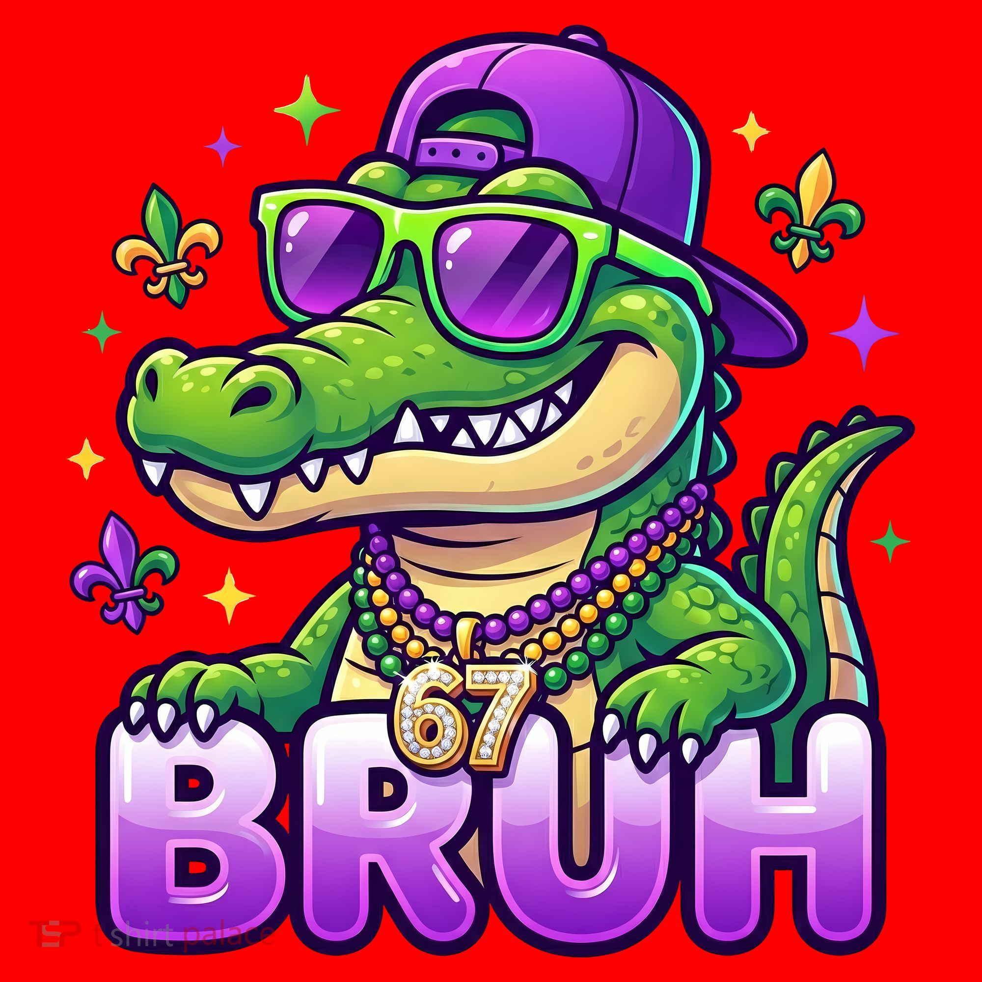Mardi Gras 67 BRUH Alligator 6-7 Meme Six Seven Santa Hat