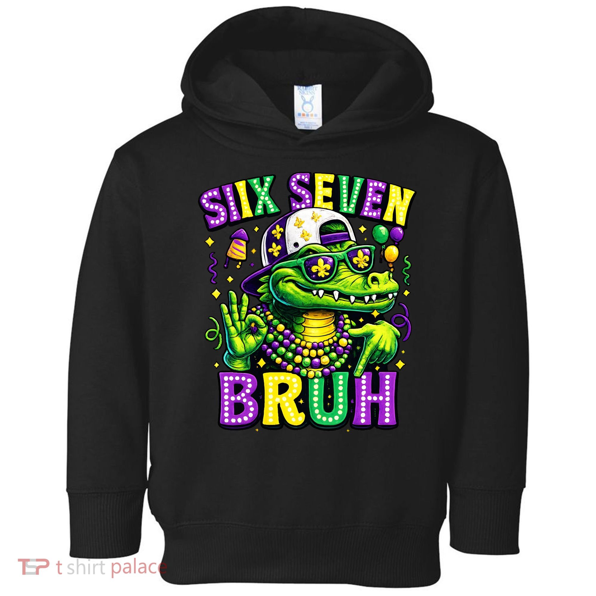 Mardi Gras 67 Six Seven Bruh Mardigator Alligator 6-7 Toddler Hoodie